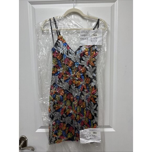 Mac Duggal Size 0 Black Floral 26867 Sequined Mini Cocktail Dress New - Picture 7 of 13